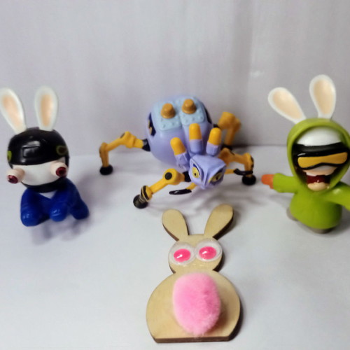 Rabbids figures and collectible spider new with wooden bunny