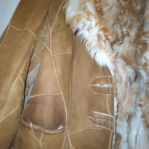 Women's fur with real beaver leather used, size M, white and brown