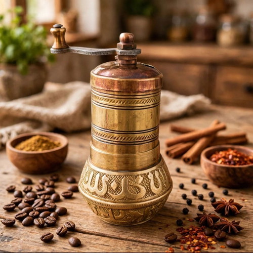 Vintage brass spice and coffee grinder set 2 pieces 1960s Ottoman style