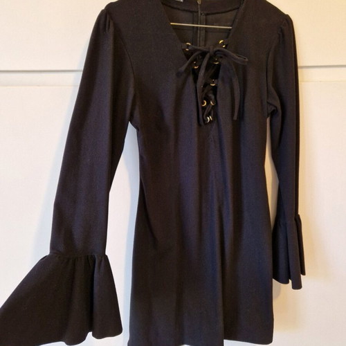 Black long-sleeve mini dress Small like new, velour fabric