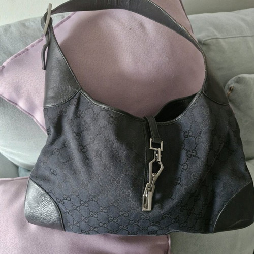 Gucci Jackie vintage shoulder bag black GG canvas