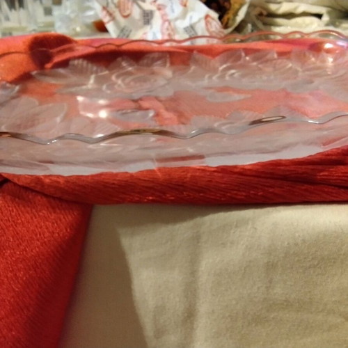 Crystal serving tray with handmade roses vintage