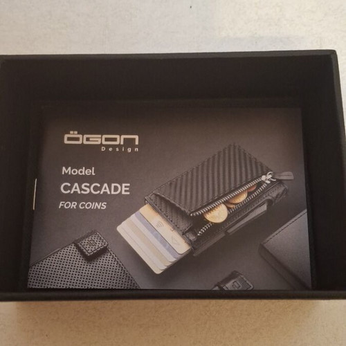 Ogon Cascade automatic smart wallet with RFID like new, black
