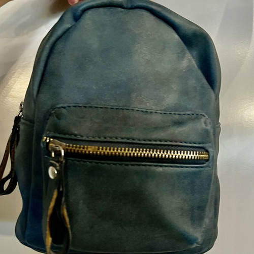 Mini backpack dark green petrol used, washed leather