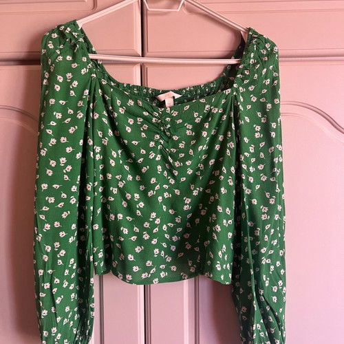 Floral blouse H&M new, green with balloon sleeves