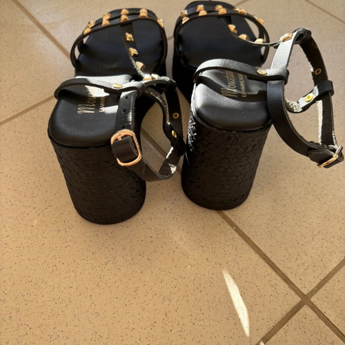 Black platform sandals like new with gold pyramid studs