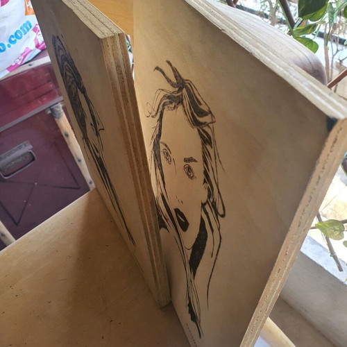 Wooden art frames with female portraits by Fragkiskos, set of 2