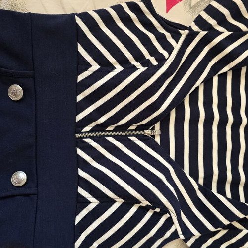 Fitted dress in navy blue with white stripes, used, size M