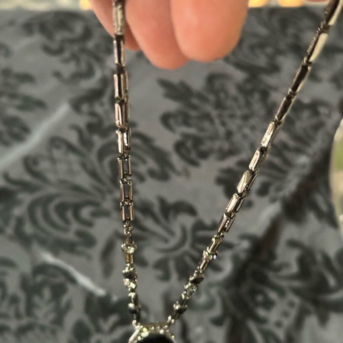 Black steel necklace like new with stone and gems