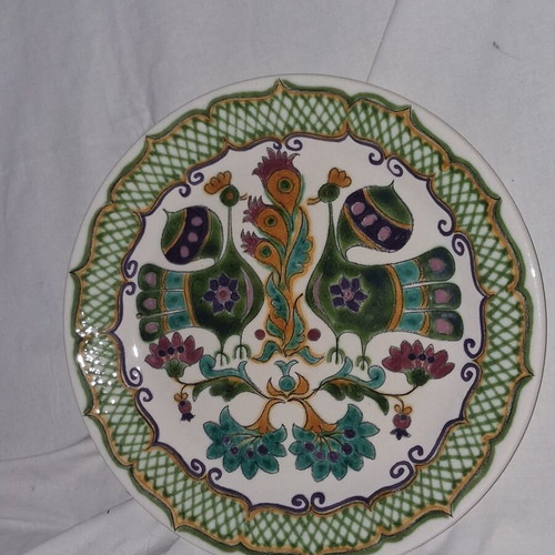 Vintage Greek Ceramic Plate 31.5 cm, Handmade Crackle Glaze, Rhodian Aegean Style