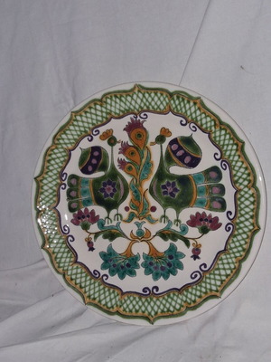 Vintage Greek Ceramic Plate 31.5 cm, Handmade Crackle Glaze, Rhodian Aegean Style