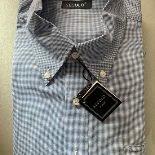 Secolo men's checkered shirt short sleeve new, blue, size L