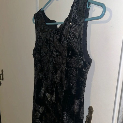 Cocktail short dress with shiny gemstones size M like new, black and silver