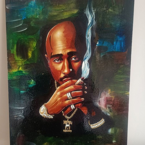 2 Pac Tupac Shakur 4 painting new, oil on plywood