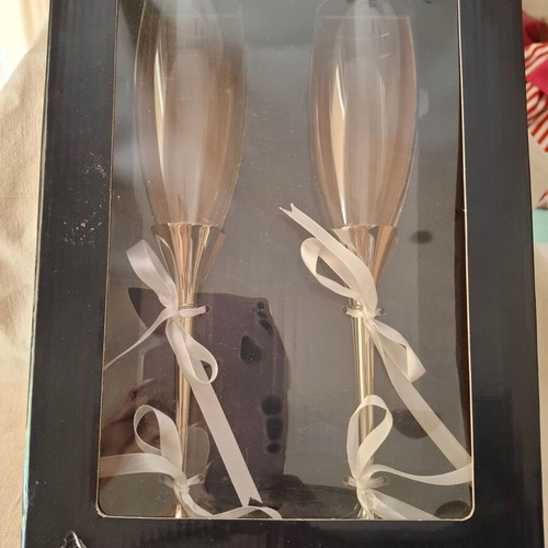 Champagne glasses new, pair with elegant neck design