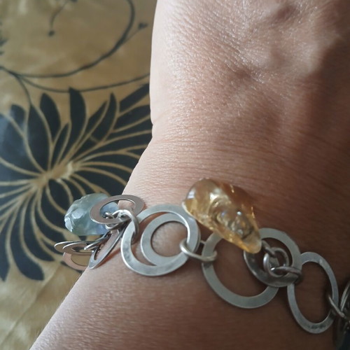 Silver 925 bracelet with semi-precious stones, like new, fits up to 21 cm