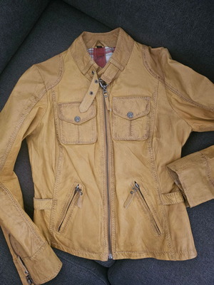 Gipsy by Mauritius leather jacket, size XS, brown and yellow