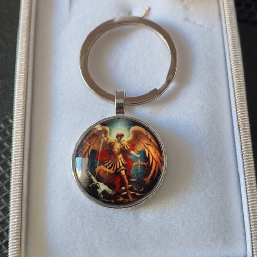 Archangel Michael Keychain new, metal and glass