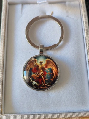 Archangel Michael Keychain new, metal and glass