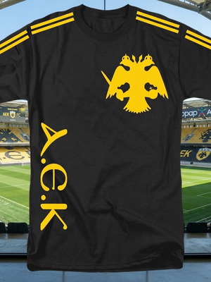 AEK T shirt cotton with DTF print logo and stripes new