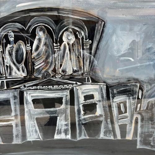 Tempera artwork Ersi Drini used, Troades stage model 1995