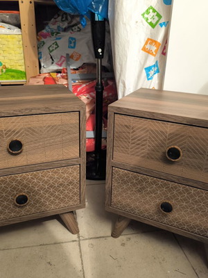 Walnut nightstands with pattern, set of 2