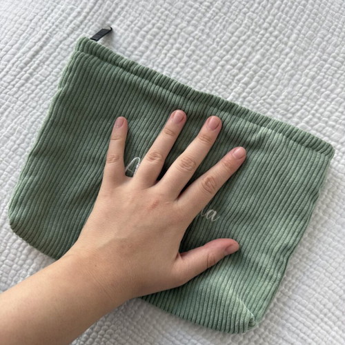 Makeup bag Athanasia in sage green ribbed corduroy pouch