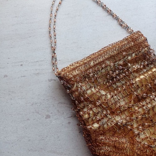 Evening bag like new with decorative beads, orange and gold