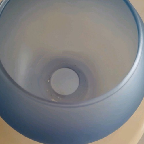 Matte colored glass sphere vase like new, sea gray blue