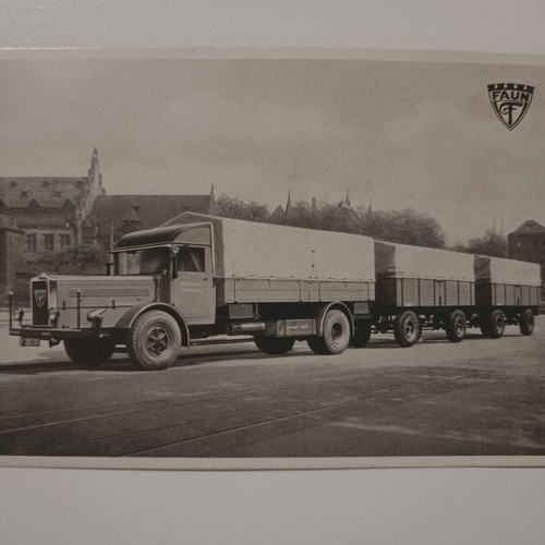Two FAUN - WERKE NURNBERG advertising postcards used with trucks