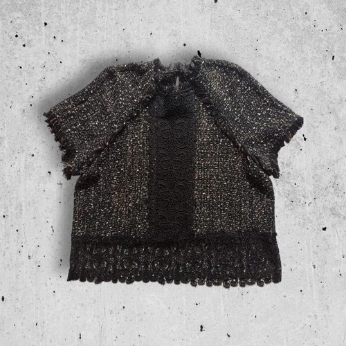 Zara blouse Large, black lace and tweed weave, like new condition