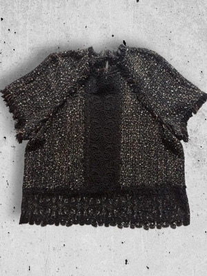Zara μπλούζα Large, μαύρη με δαντέλα και ύφανση tweed, σαν καινούρια