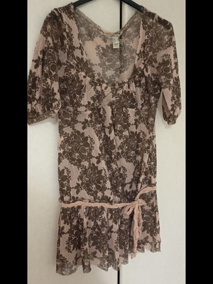 Tunic blouse dress semi-transparent brown pink Mango like new, size S