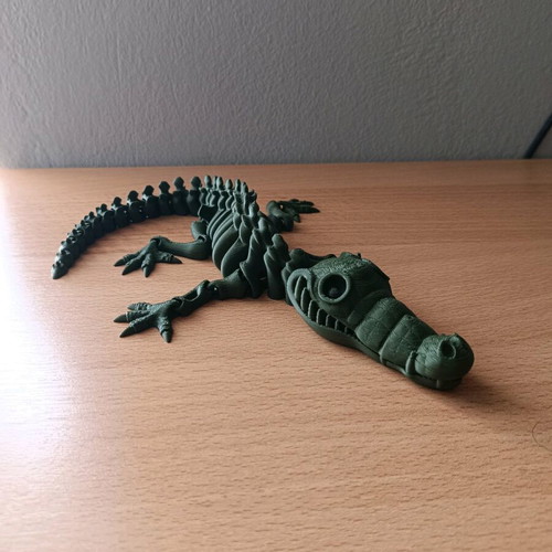 Articulated crocodile new, 3D printed, khaki PLA