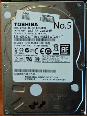 Toshiba 500GB 2.5" hard drive like new
