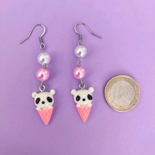 Steel ice cream earrings new, pink with beads