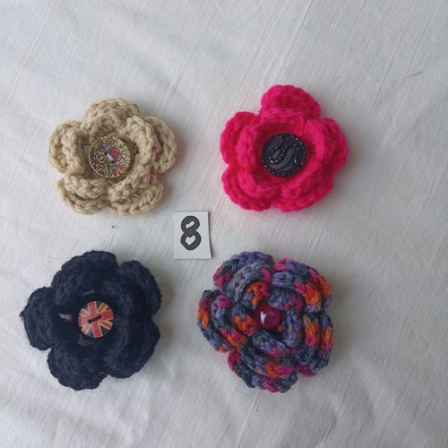Handmade knitted pins new, set of 4 multicolored