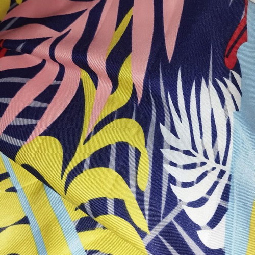 Cotton airy scarf shawl with colorful monstera print and tassels, new
