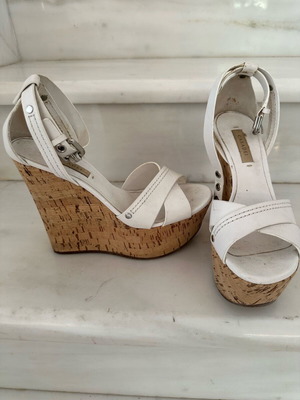 Casadei platform shoes used white with strap and cork size 37