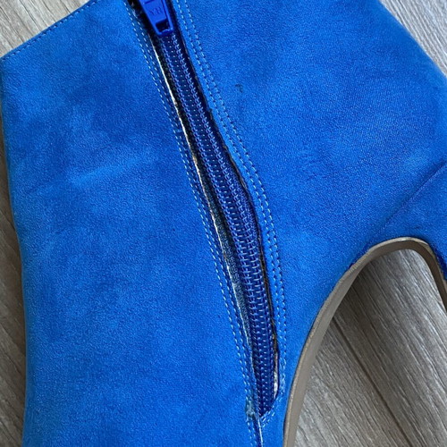 Electric Blue Suede Peep-Toe Heeled Ankle Boots, size 38