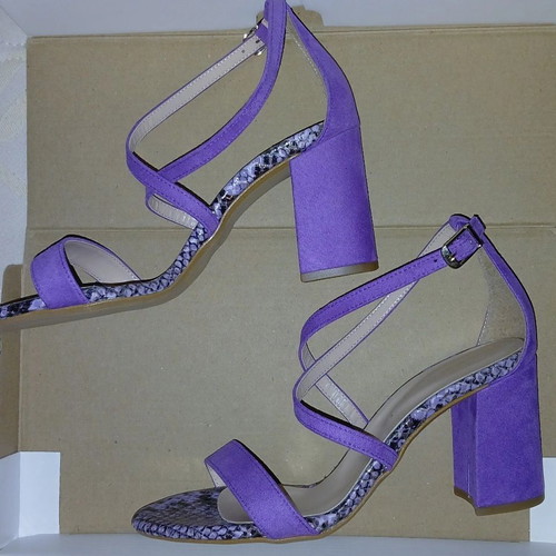 Beatris leather sandals size 36, purple suede with python effect