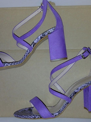 Beatris leather sandals size 36, purple suede with python effect