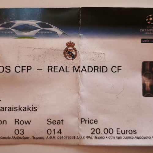 Olympiacos Real Champions League Ticket 2007 used