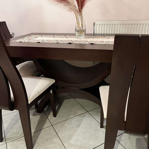 Wooden dining set with 6 chairs, stain-resistant fabric