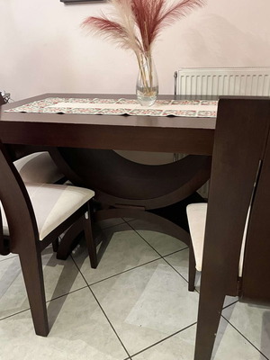 Wooden dining set with 6 chairs, stain-resistant fabric