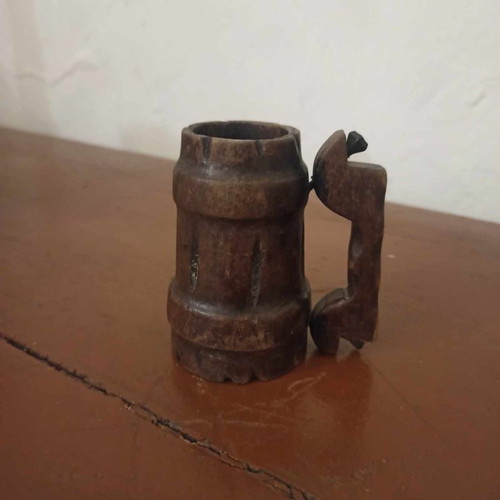 Handmade wooden medieval style mug used