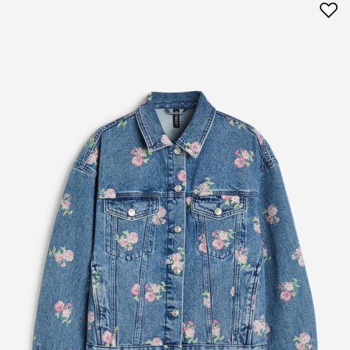 Denim jacket with floral rose print, like new, size M