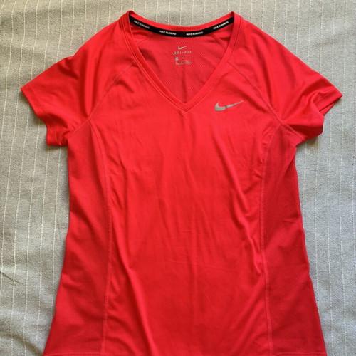 Nike Dry Miler V-Neck Running Shirt, red, size M