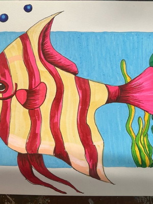 Angel Fish acrylic painting on paper new 20x30