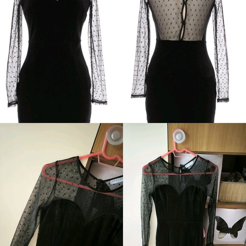 Loavies velvet dress with polka dot transparency like new, black